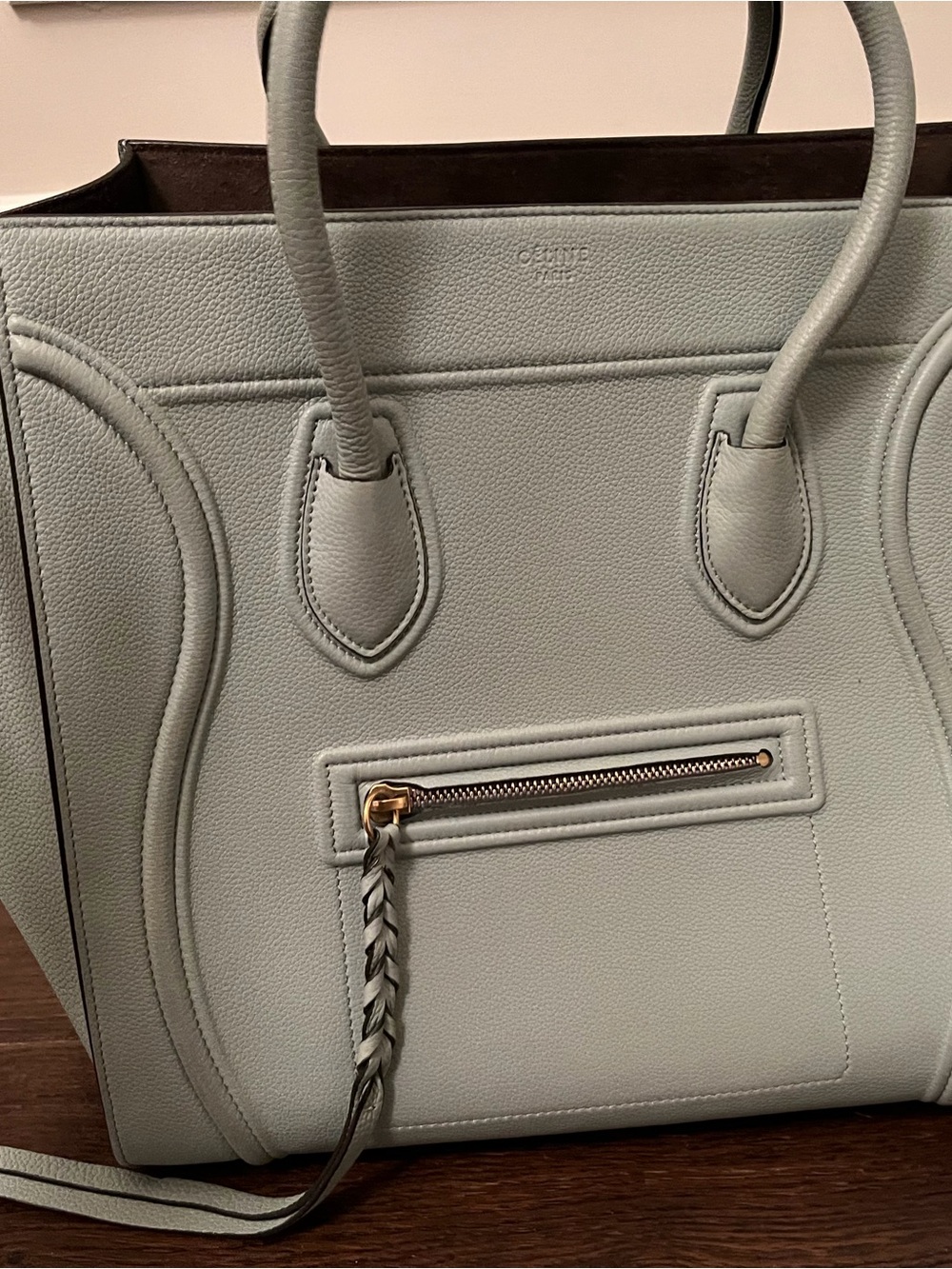 Celine Light Gray Pebbled Phantom Tote